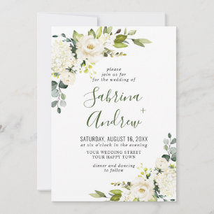 Convite Casamento Elegante Eucalyptus White Roses Greenery
