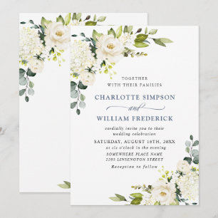 Convite Casamento Elegante Eucalyptus White Roses Greenery