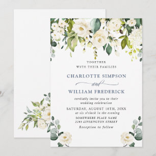 Convite Casamento Elegante Eucalyptus White Roses Greenery
