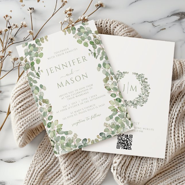 Convite Casamento Elegante Eugalyptus Greenery Wreath (Criador carregado)