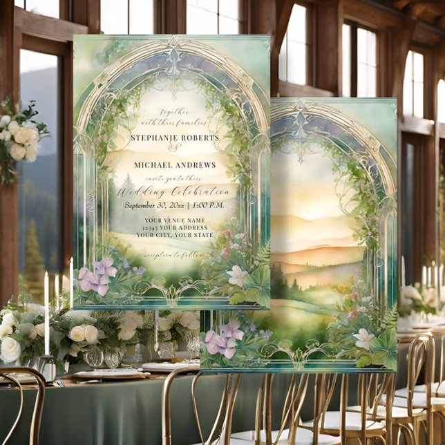 Convite Casamento Elegante Fantasia da Floresta Montanha (Criador carregado)