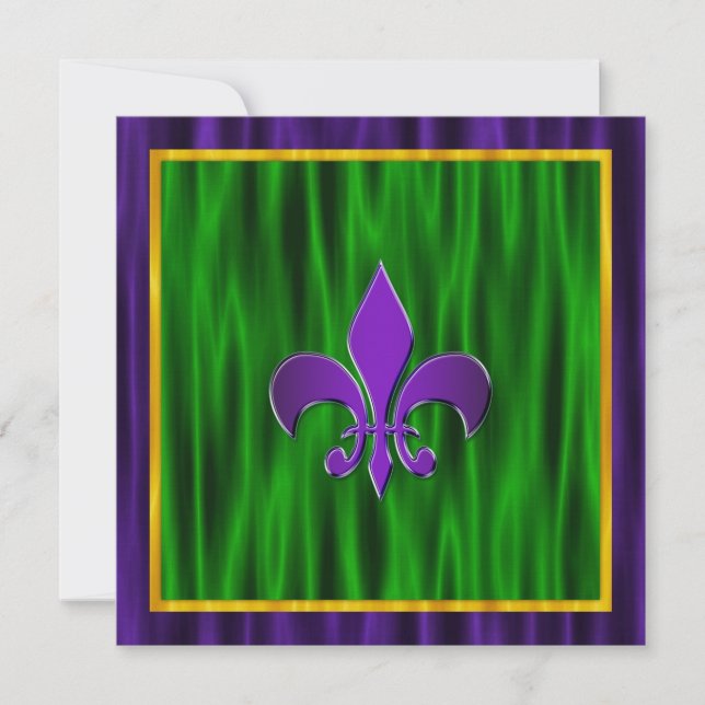 Convite Casamento Elegante Fleur De Lis Mardi Gras (Frente)