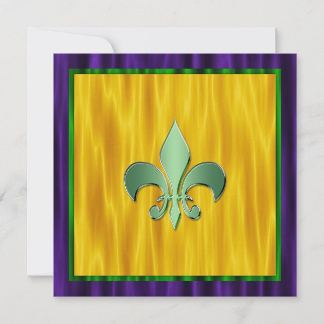 Convite Casamento Elegante Fleur De Lis Mardi Gras (Frente)