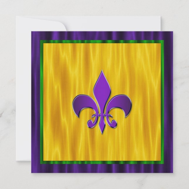 Convite Casamento Elegante Fleur De Lis Mardi Gras (Frente)