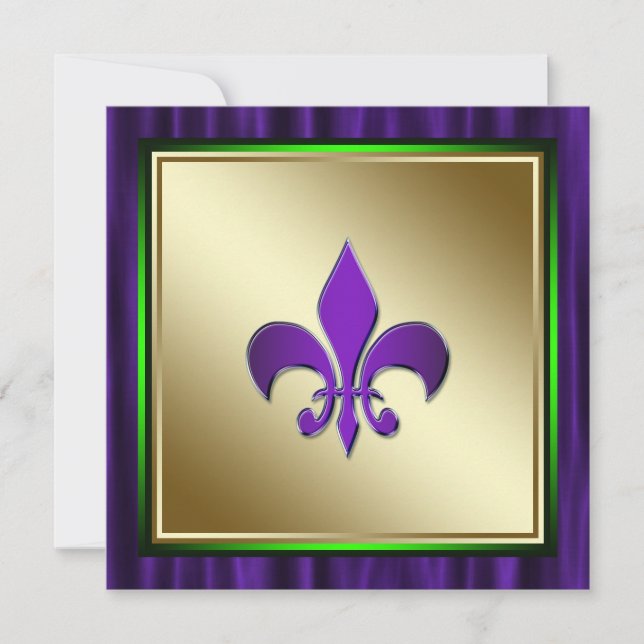 Convite Casamento Elegante Fleur De Lis Mardi Gras (Frente)