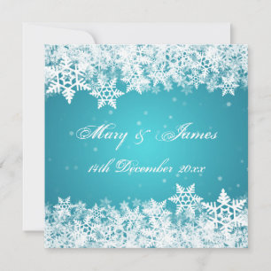 Convite Casamento Elegante Flocos de Neve de Inverno Azul