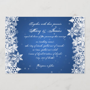 Convite Casamento Elegante Flocos de Neve de inverno Blue