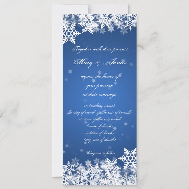 Convite Casamento Elegante Flocos de Neve de inverno Blue  (Verso)