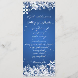 Convite Casamento Elegante Flocos de Neve de inverno Blue 