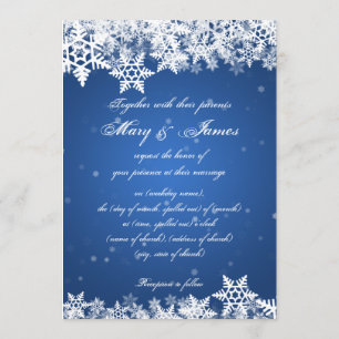 Convite Casamento Elegante Flocos de Neve de inverno Blue 