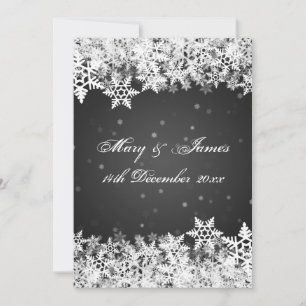 Convite Casamento Elegante Flocos de Neve de Inverno Preto