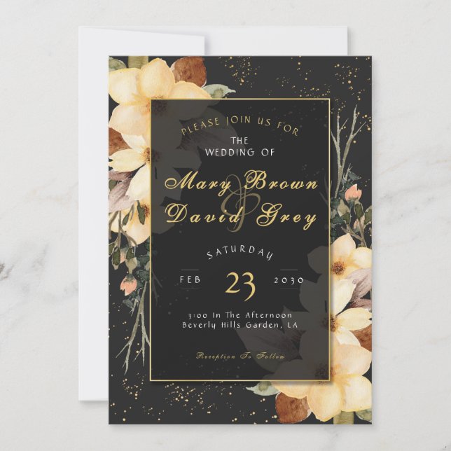 Convite Casamento Elegante Flor de Ouro (Frente)