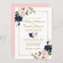 Casamento Elegante Floral Azul-Blush Rosa Dourado