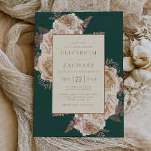 Casamento Elegante Floral Azul Escuro Rosa Dourada