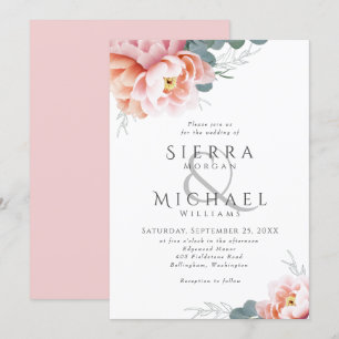 Convite Casamento Elegante Floral Blush Pink Peony Greener