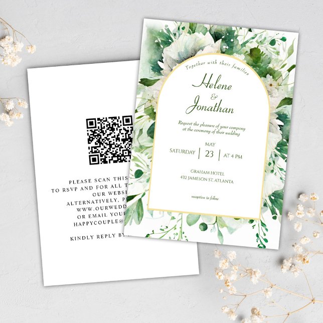 Convite Casamento Elegante Floral Botânico Emerald Green (Emerald Green Botanical Floral Elegant Wedding Invitation)