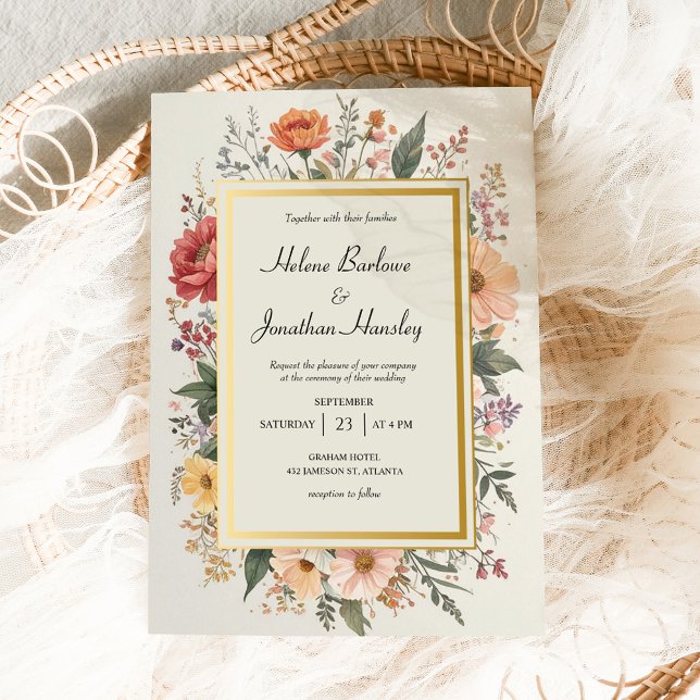 Convite Casamento Elegante Floral Chic Boho Chic (Wildflower Boho Chic Floral Elegant Wedding Invitation)