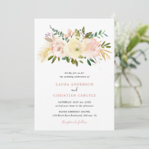 Convite Casamento Elegante Floral Cor-de-Rosa Simples