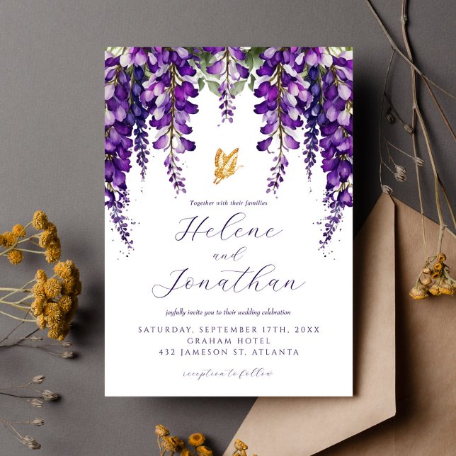 Convite Casamento Elegante Floral de Aquarela de Lavanda d (Garden Lavender Watercolor Floral Elegant Wedding Invitation)