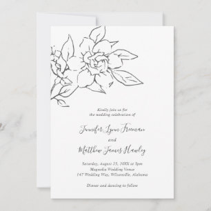 Convite Casamento Elegante Floral de Arte Neutral