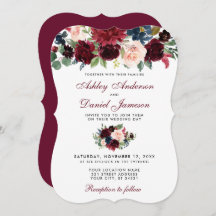 Casamento Elegante Floral de Cor Azul Burgundy