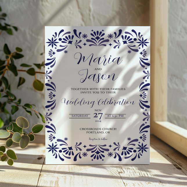 Convite Casamento Elegante Floral de Lavanda Azul-Marinho  (Mexican Navy Blue Lavender Floral Elegant Wedding Invitation)
