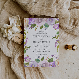 Convite Casamento Elegante Floral de Lilac Watercolor