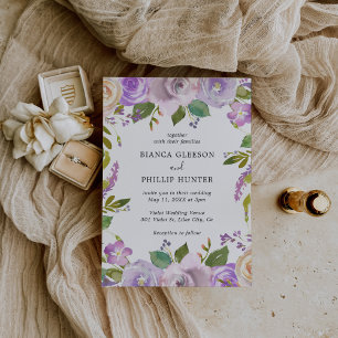 Convite Casamento Elegante Floral de Lilac Watercolor
