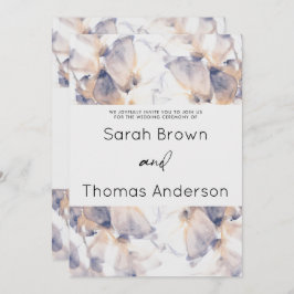 CONVITE CASAMENTO ELEGANTE FLORAL DE PATELAS BRANCO E AZUL