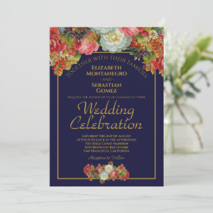 Convite Casamento elegante floral do vintage dos azuis