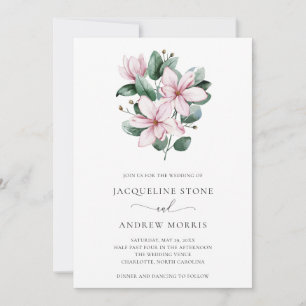Convite Casamento Elegante Floral Eucalyptus Magnolia Rosa
