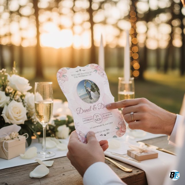 Convite Casamento Elegante Floral Floral Cor-de-Água Rosa (Criador carregado)