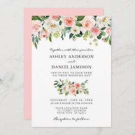 Convite Casamento Elegante Floral Floral de Blush de Cor-d