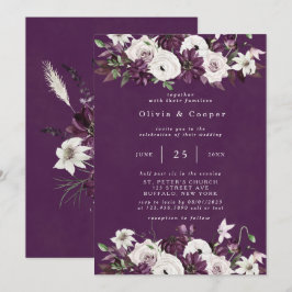 Convite Casamento Elegante Floral Floral de Plum e White W