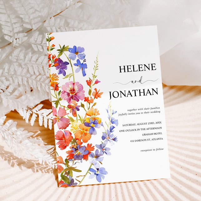 Convite Casamento Elegante Floral Floral de Vidraça Selvag (Wildflower Watercolor Floral Elegant Wedding Invitation)