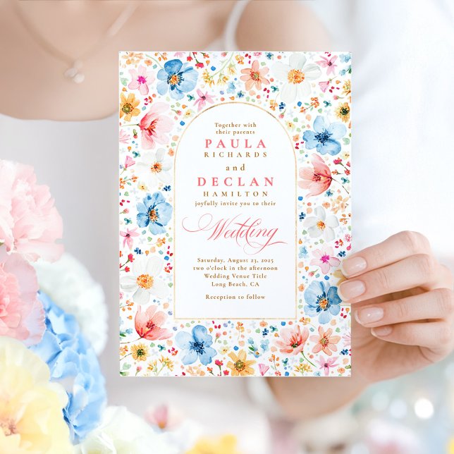 Convite Casamento Elegante Floral Floral do Jardim das Pra (Soft Pastel Floral French Wedding Invitation)