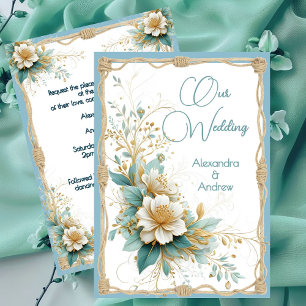 Convite Casamento Elegante Floral Flores Azuis Brancas Ver
