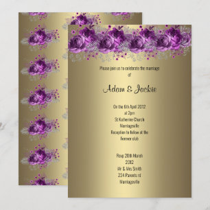 Convite CASAMENTO ELEGANTE floral Lilac Roxo Moderno Doura