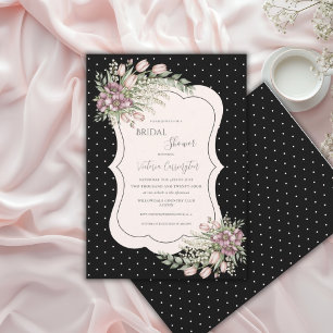 Convite Casamento Elegante Floral Preto Borgonha Chuveiro