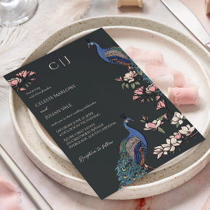 Convite Casamento Elegante Floral Preto Pavão