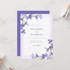 Convite Casamento Elegante Floral Roxo e Geométrico Pratea