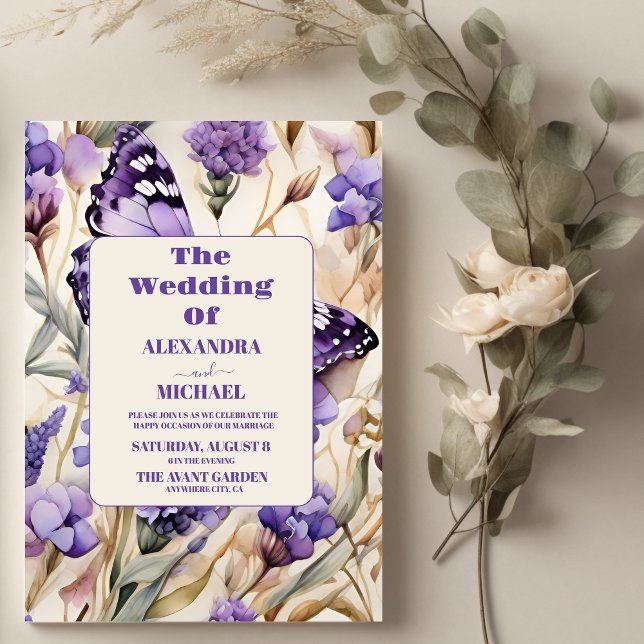 Convite Casamento Elegante Floral Roxo lavanda (Criador carregado)