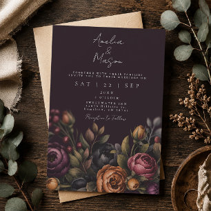 Convite Casamento Elegante Floral Sombrio e Escuro