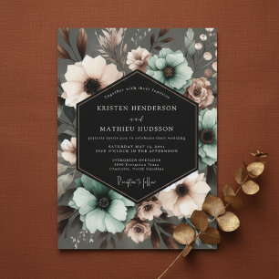 Convite Casamento Elegante Floral Turquesa Sombrio