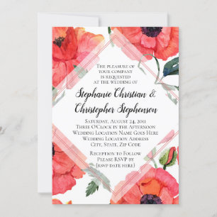 Convite Casamento elegante floral vermelho da aguarela da