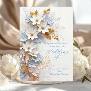 Convite Casamento Elegante Flores Azul Centáurea Branco Do