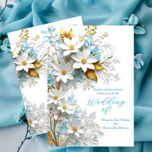 Casamento Elegante Flores Douradas Renda Azul Bran
