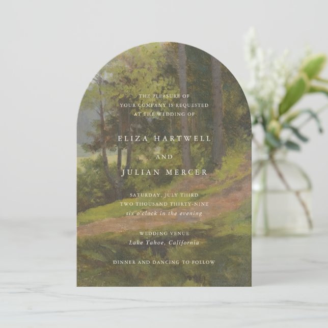Convite Casamento Elegante Floresta Rústica (Em pé/Frente)