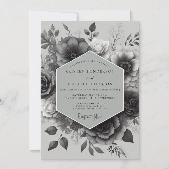 Convite Casamento Elegante Florir Noir (Frente)