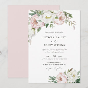 Convite Casamento Elegante Folha Blush Branca Folha